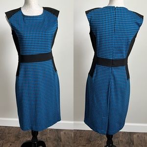 NYCO Sheath Dress Sleeveless Houndstooth Colorblock Stretchy Knit Medium